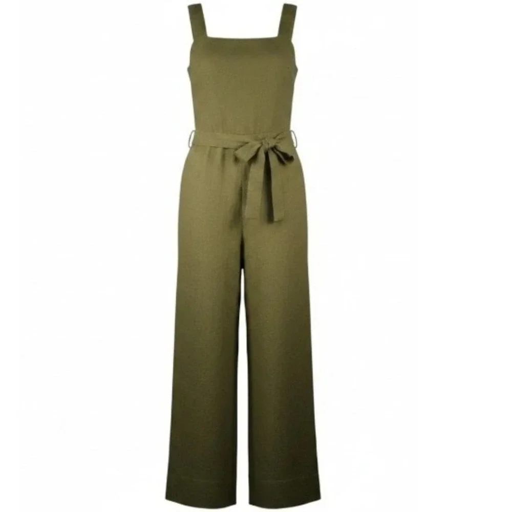 Quince Olive Green 100% Linen Wide Leg Jumpsuit Womens Small NWT Sustainable